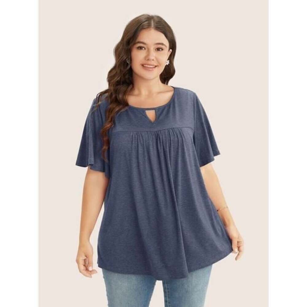 Size 12 Large BloomChic Ruffle Sleeve Keyhole Crew Neck T-Shirt Top Blouse NWT